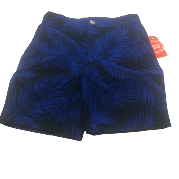 Wonder Nation Boy's Size 8 Adjustable Waist Flat Front Short Blue Palm Leaf New - Picture 2 of 13